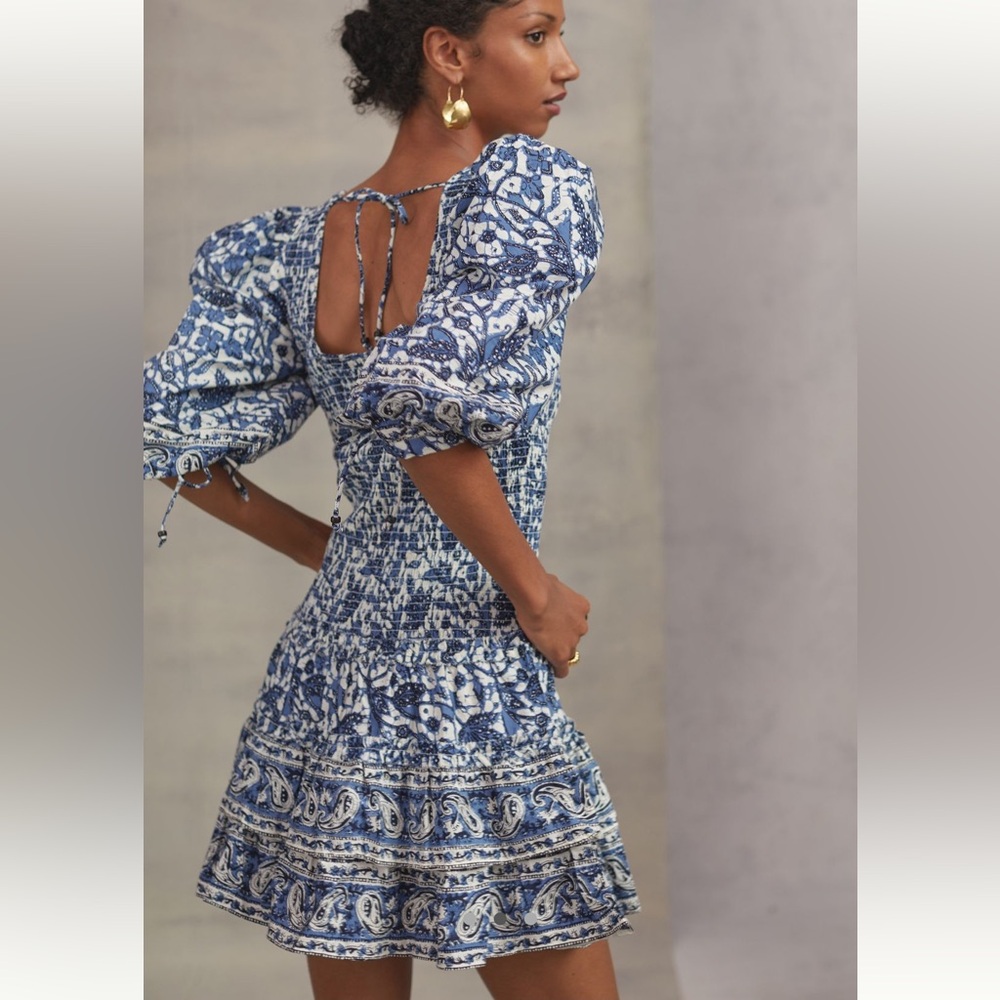 Love the Label smocked blue dress with bubble sleeves